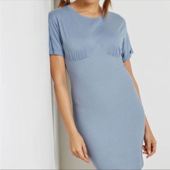 Topshop Womens Blue Short Sleeve Crewneck T-Shirt Mini Dress Size 8 - Picture 1 of 9